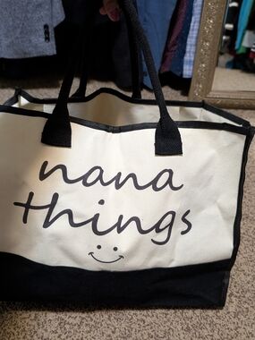 Cream and Black 'Nana Things' Canvas Tote